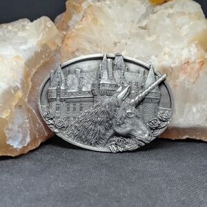 1983 Bergamot Vintage Silver Tone  Unicorn Castle Belt Buckle